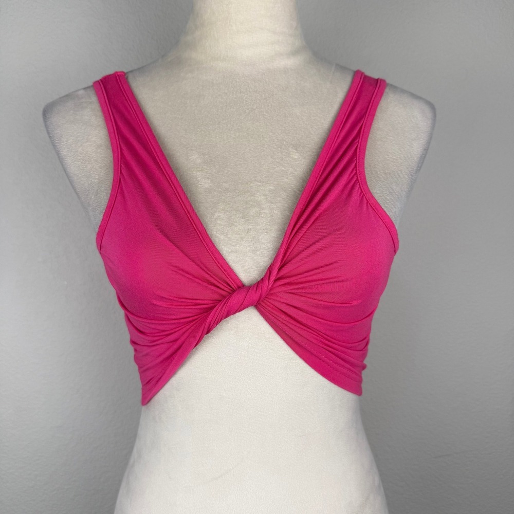 SHEIN Women Pink Twist Front V Neck Sleeveless Crop Top XS 2 Summer Barbiecore